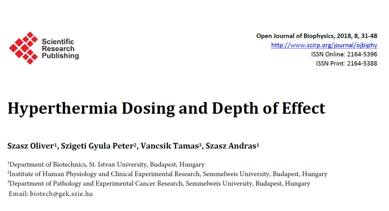 Új publikációnk jelent meg : Hyperthermia Dosing and Depth of Effect
